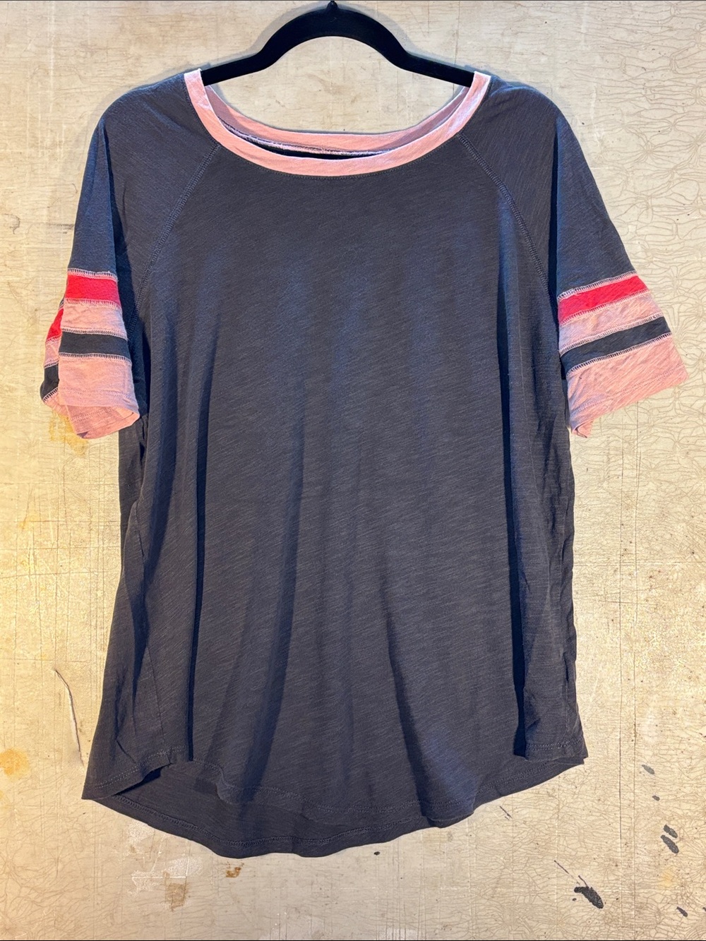 Charcoal Short Sleeve Tee with Pink Trim